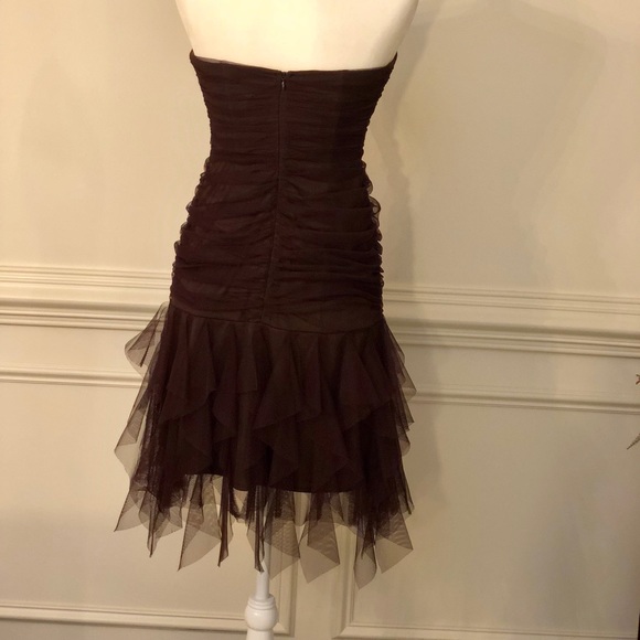 Betsy and Adam Strapless ruffles brown dress Sz 6 - Picture 4 of 8